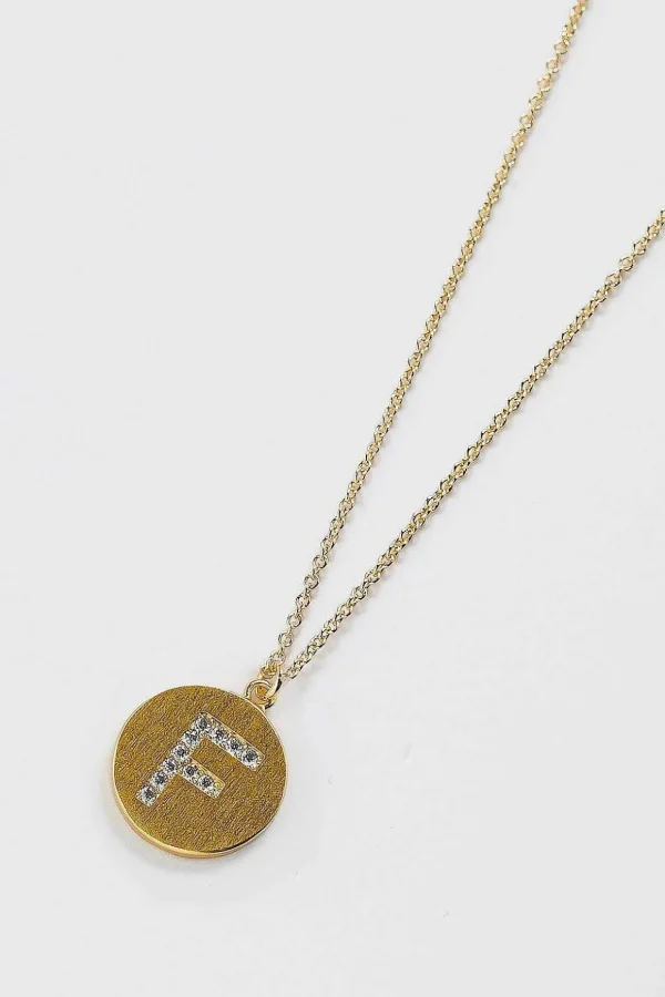 F Initial Necklace In Gold