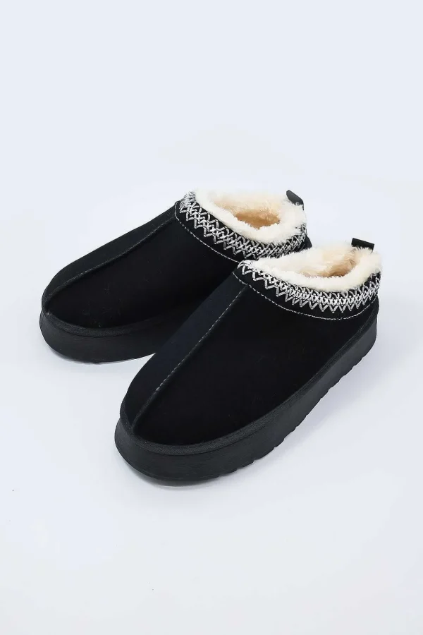 Faux Fur Cosy Slippers In Black