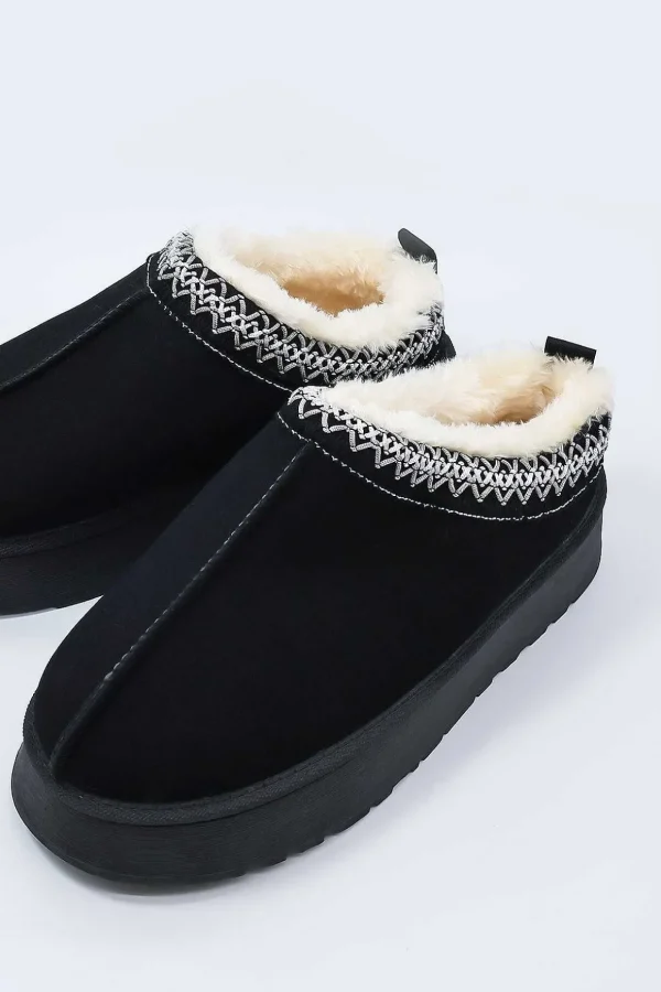 Faux Fur Cosy Slippers In Black