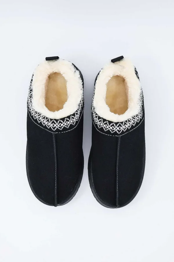 Faux Fur Cosy Slippers In Black