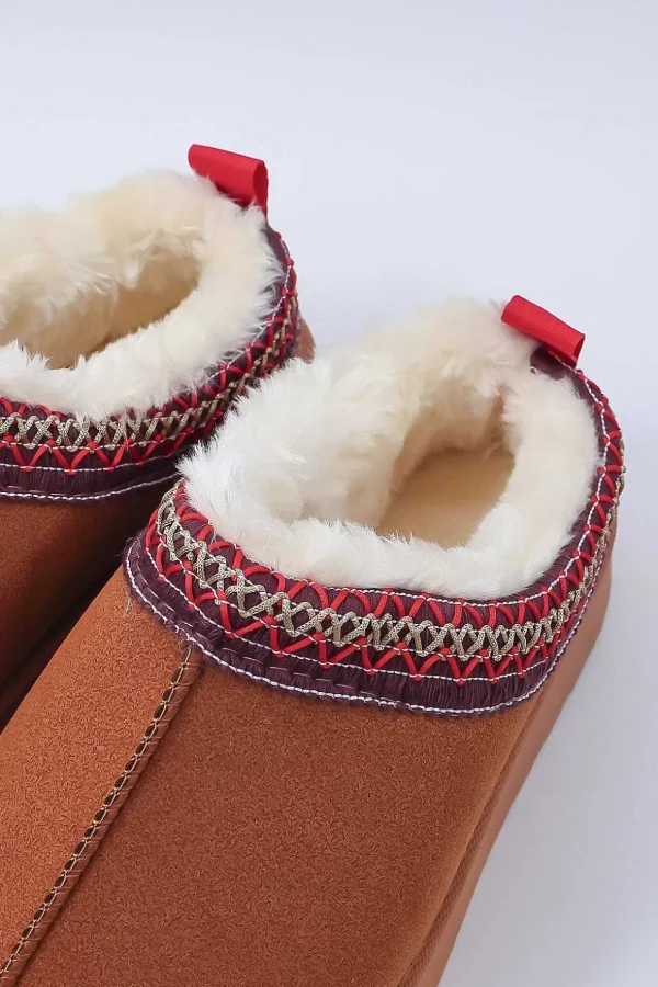 Faux Fur Cosy Slippers In Tan