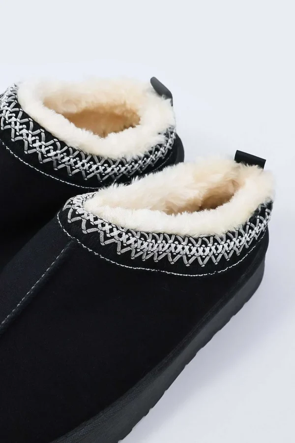 Faux Fur Cosy Slippers In Black