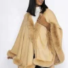 Faux Fur Trim Wrap In Camel