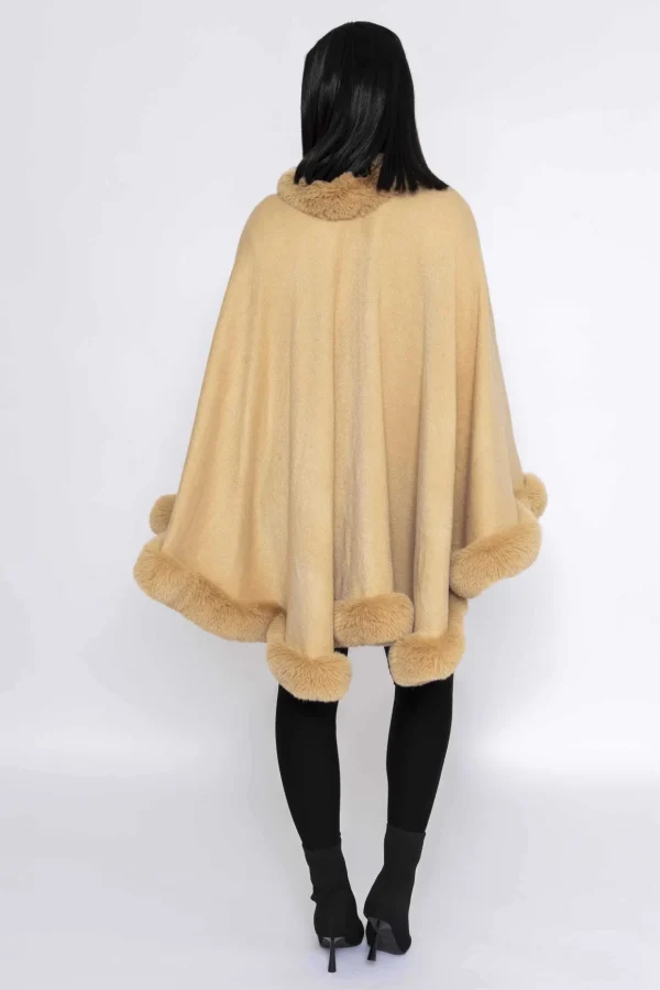Faux Fur Trim Wrap In Camel