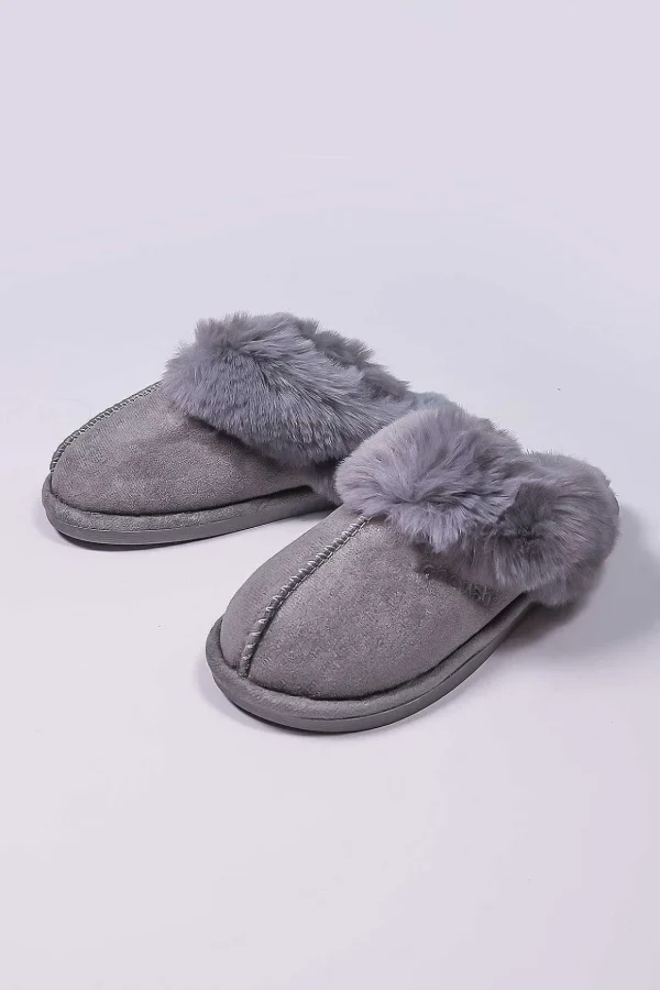 Faux Suede Mule In Grey