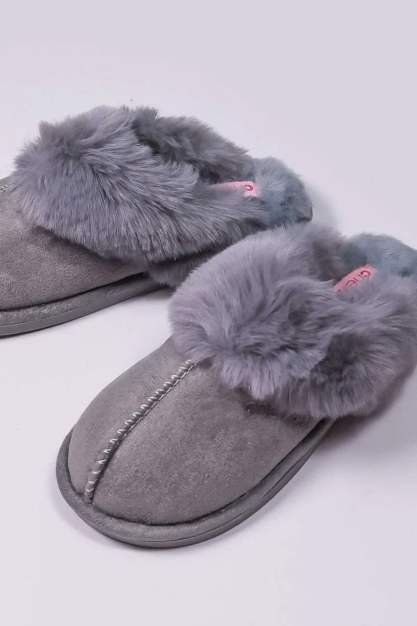 Faux Suede Mule In Grey