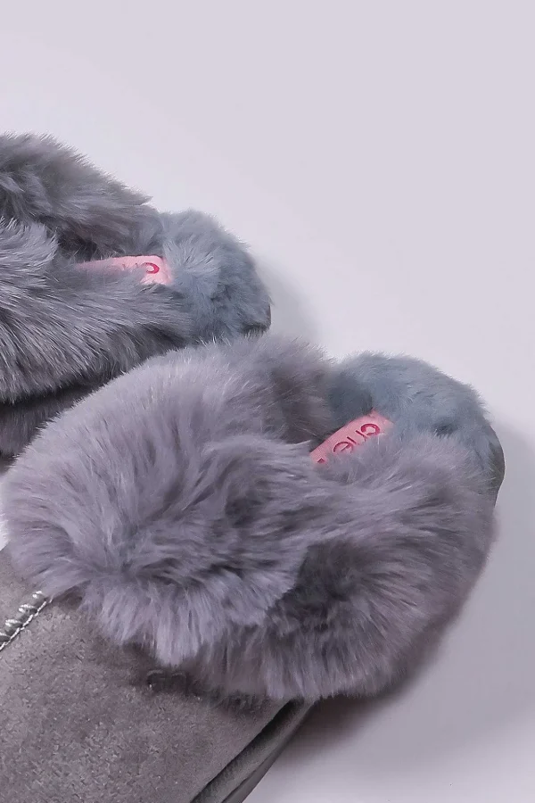 Faux Suede Mule In Grey