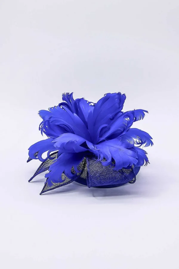 Feather And Flower Fascinator In Cobalt
