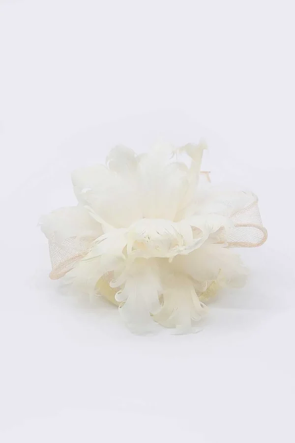Feather And Flower Fascinator In Cream