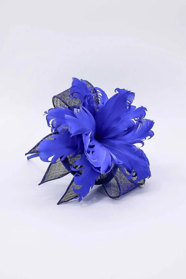 Feather And Flower Fascinator In Cobalt