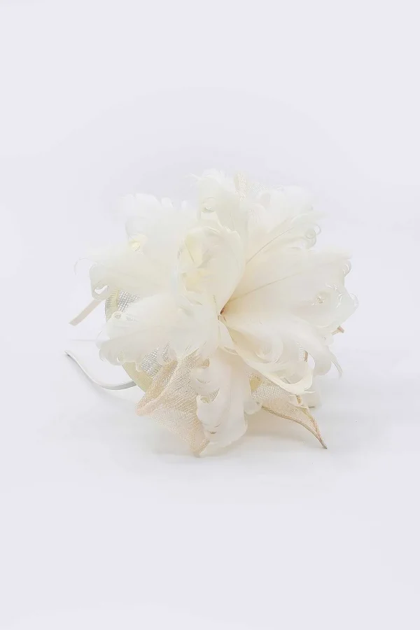 Feather And Flower Fascinator In Cream