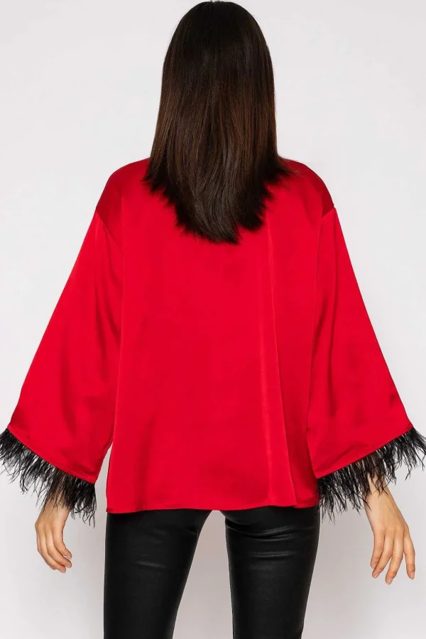 Feather Cuff Shirt In Red