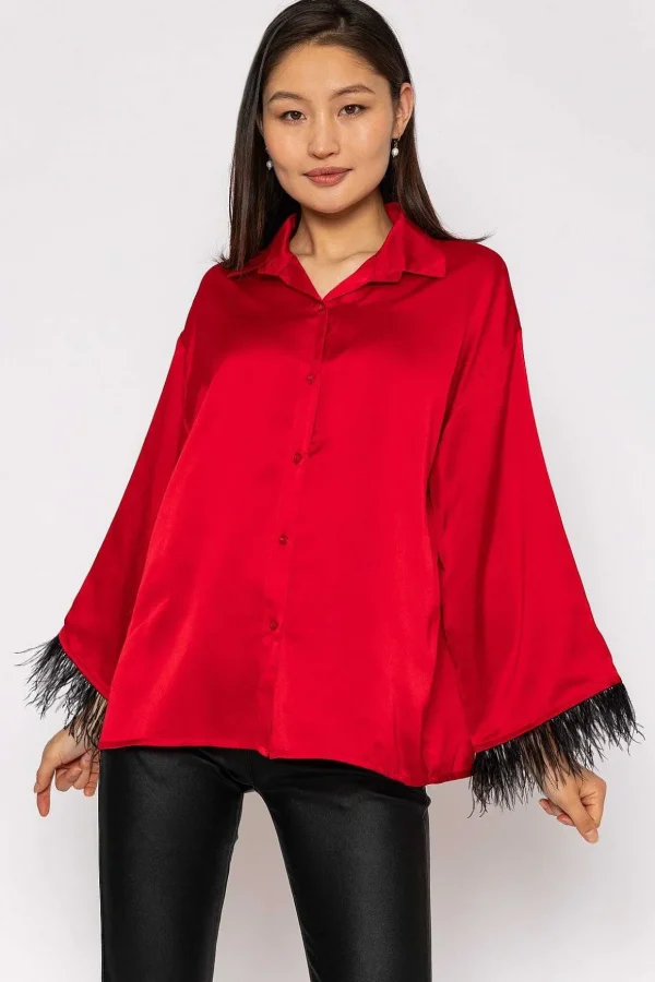 Feather Cuff Shirt In Red
