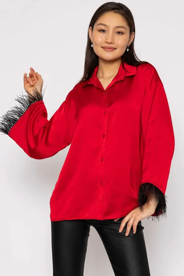 Feather Cuff Shirt In Red