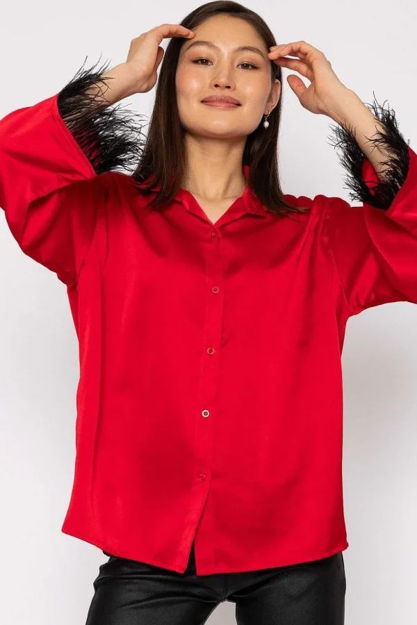 Feather Cuff Shirt In Red