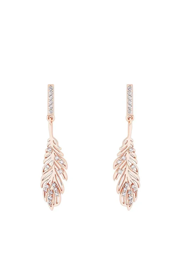 Feather Drop Earrings In Rose Gold