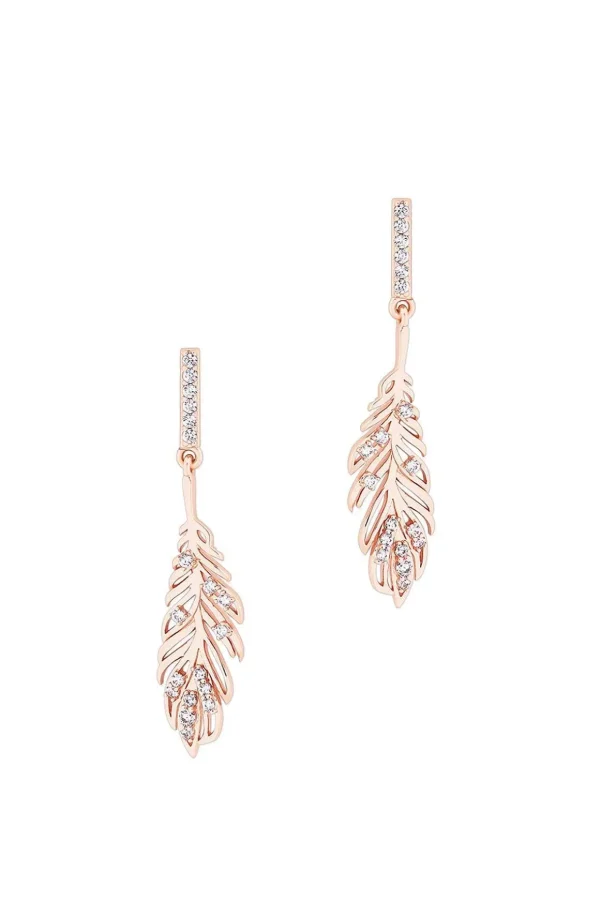 Feather Drop Earrings In Rose Gold