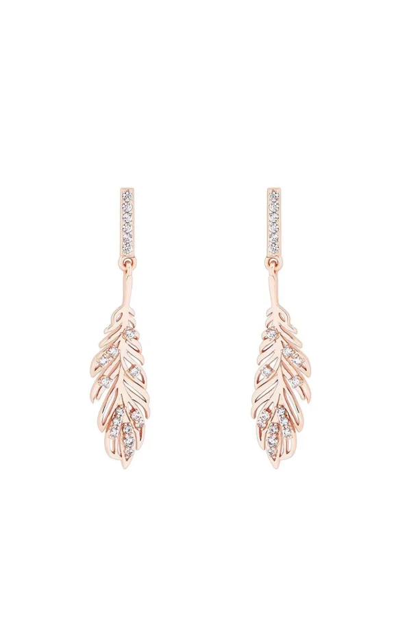Feather Drop Earrings In Rose Gold