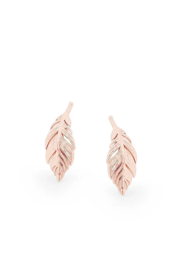Feather Mini Stud Earrings In Rose Gold