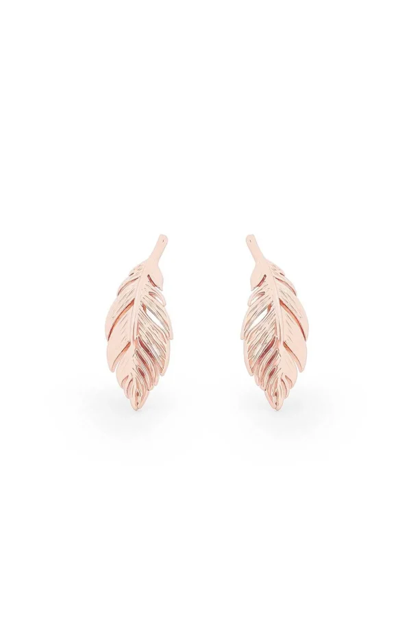 Feather Mini Stud Earrings In Rose Gold