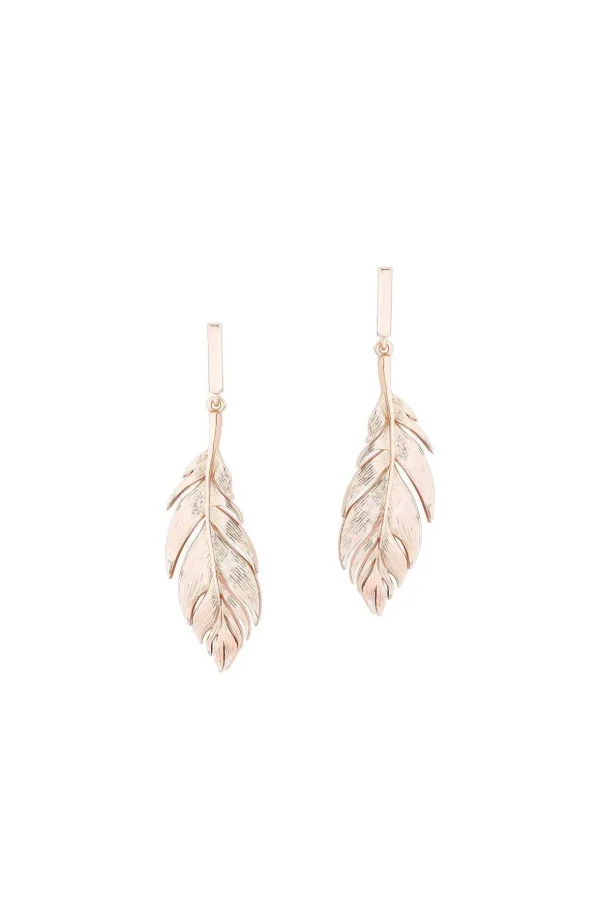Feather Simple Drop Earrings In Rose Gold