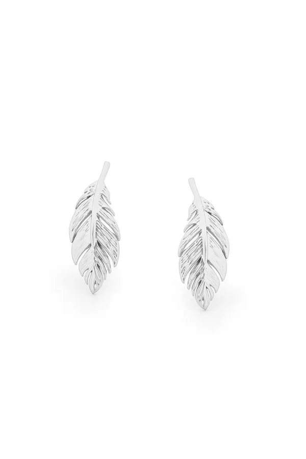 Feather Stud Earrings In Silver