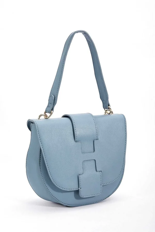Flap Over Satchel Bag In Blue