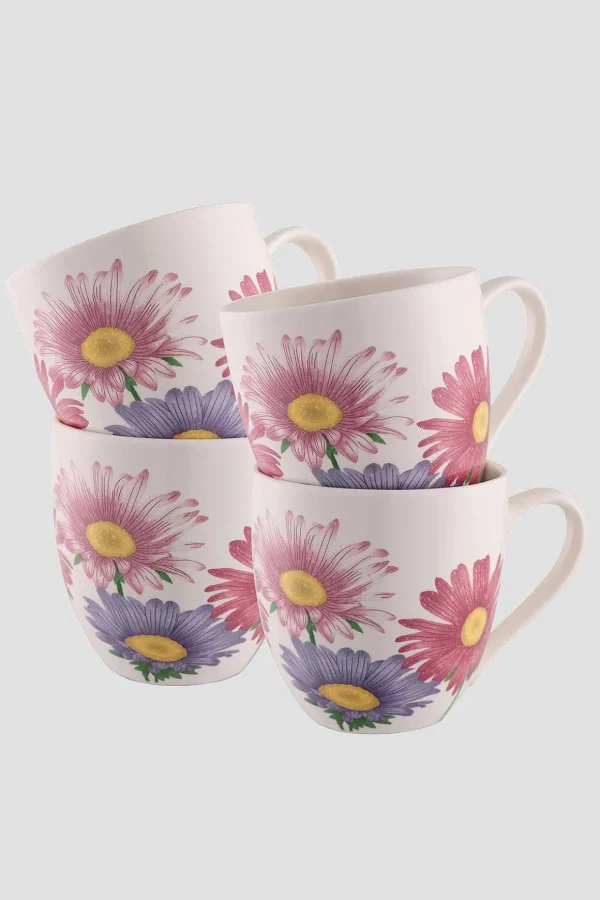 Floral Ceramic 4 Piece Mug Set