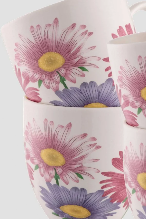 Floral Ceramic 4 Piece Mug Set