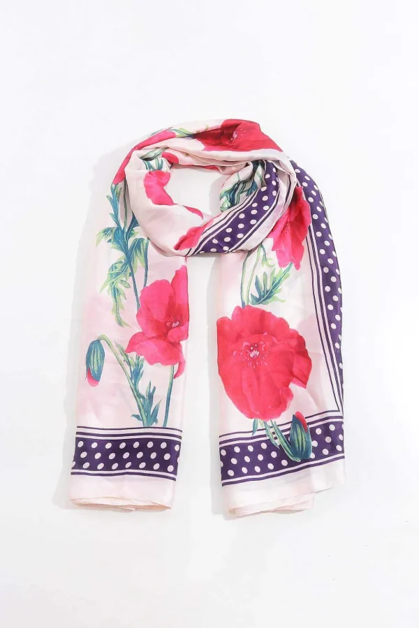 Floral Polka Boarder Scarf In Red