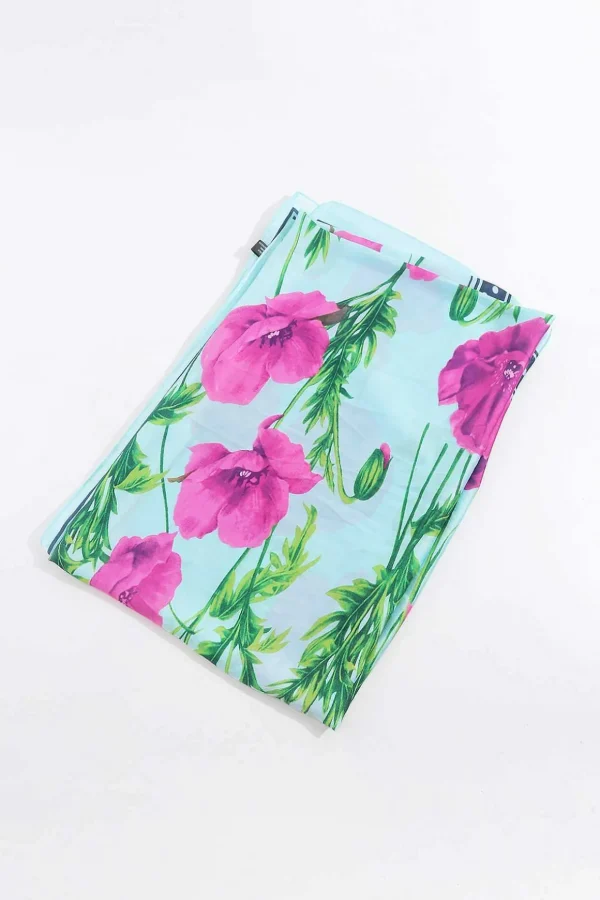 Floral Polka Boarder Scarf In Blue