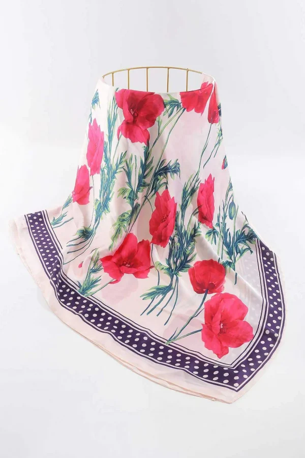 Floral Polka Boarder Scarf In Red
