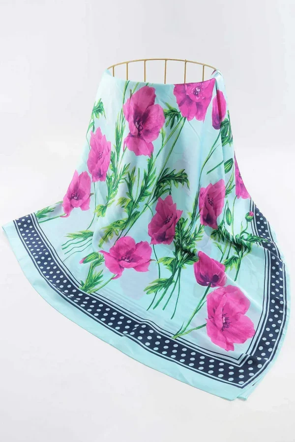 Floral Polka Boarder Scarf In Blue