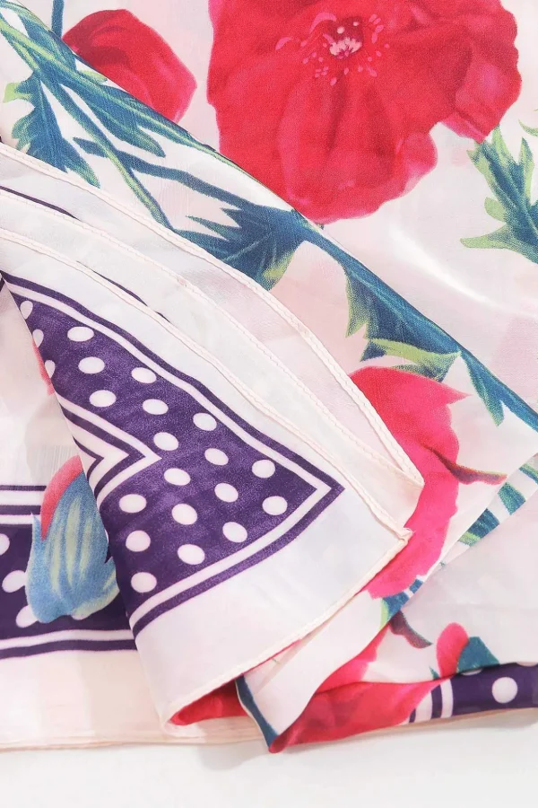 Floral Polka Boarder Scarf In Red