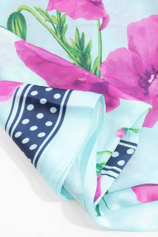 Floral Polka Boarder Scarf In Blue
