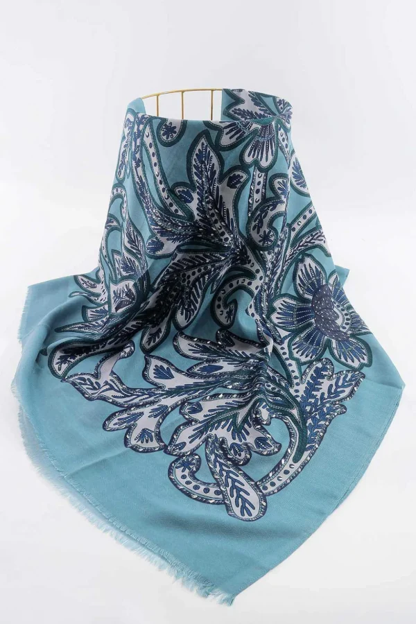Floral Scarf In Blue