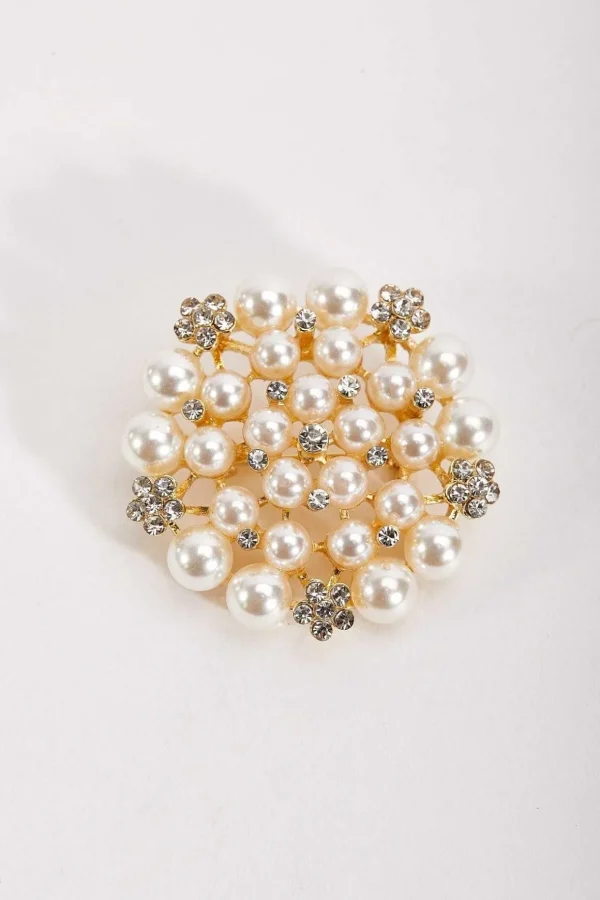 Flower Diamante Pearl Brooch