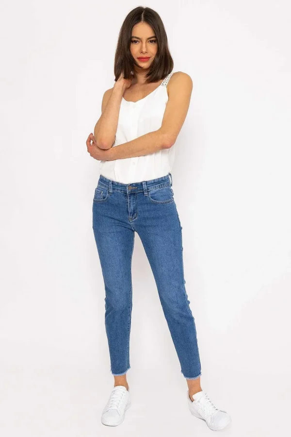 Frayed Hem Jeans In Denim
