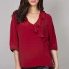 Frill Blouse In Burgundy
