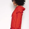Frill Sleeve Hoody In Red