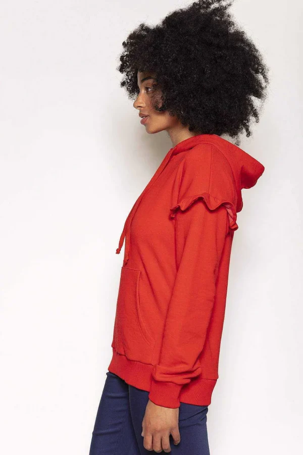 Frill Sleeve Hoody In Red