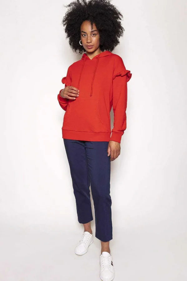 Frill Sleeve Hoody In Red
