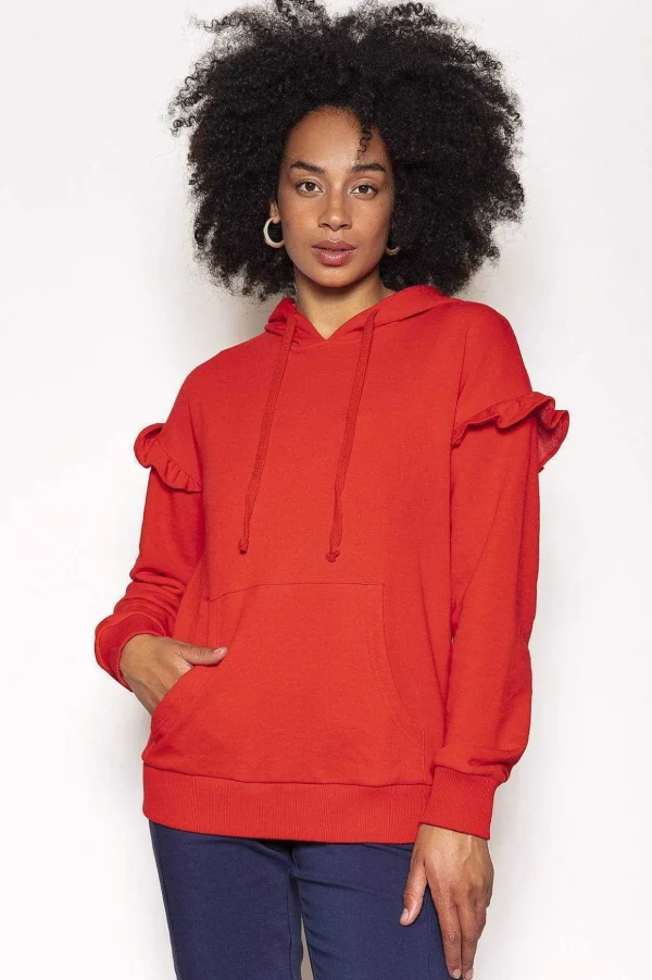Frill Sleeve Hoody In Red