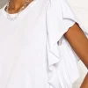 Frill Sleeve T-Shirt In White