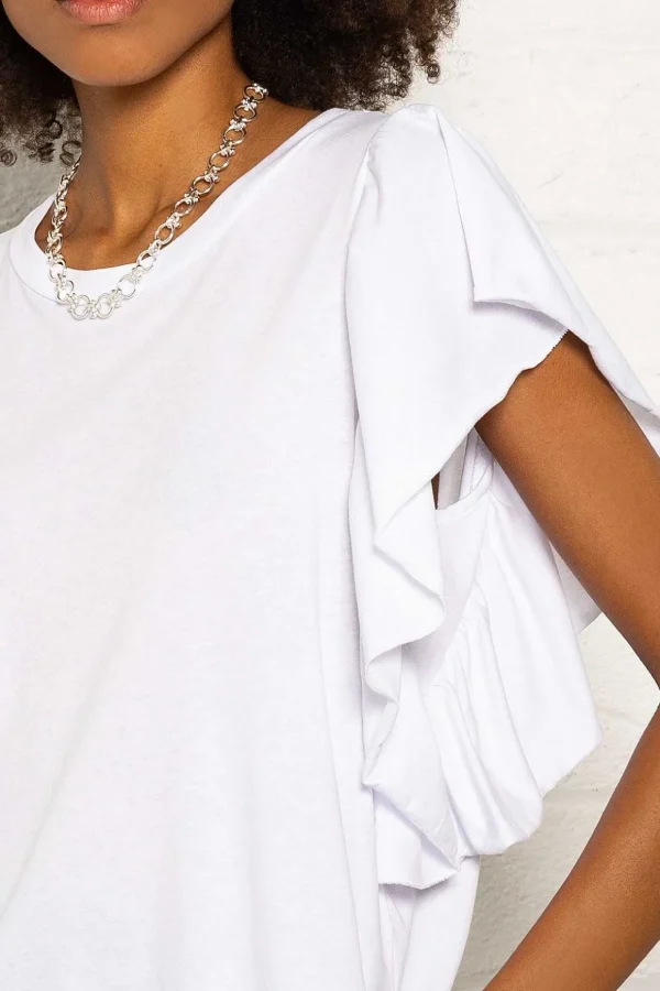 Frill Sleeve T-Shirt In White