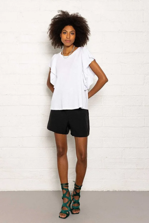 Frill Sleeve T-Shirt In White