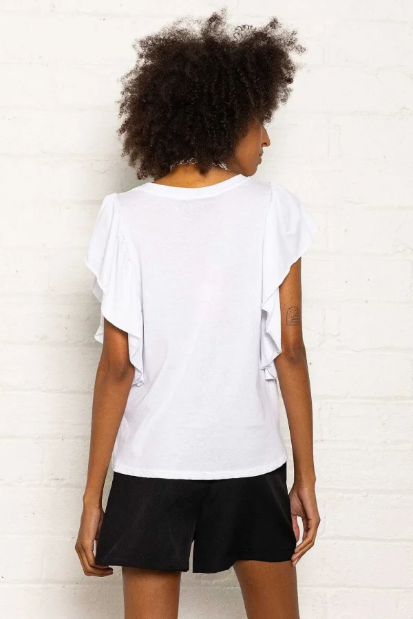 Frill Sleeve T-Shirt In White