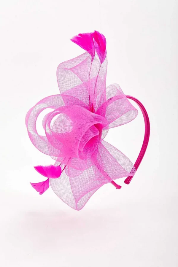 Fuchsia Hairband Fascinator With Feathers
