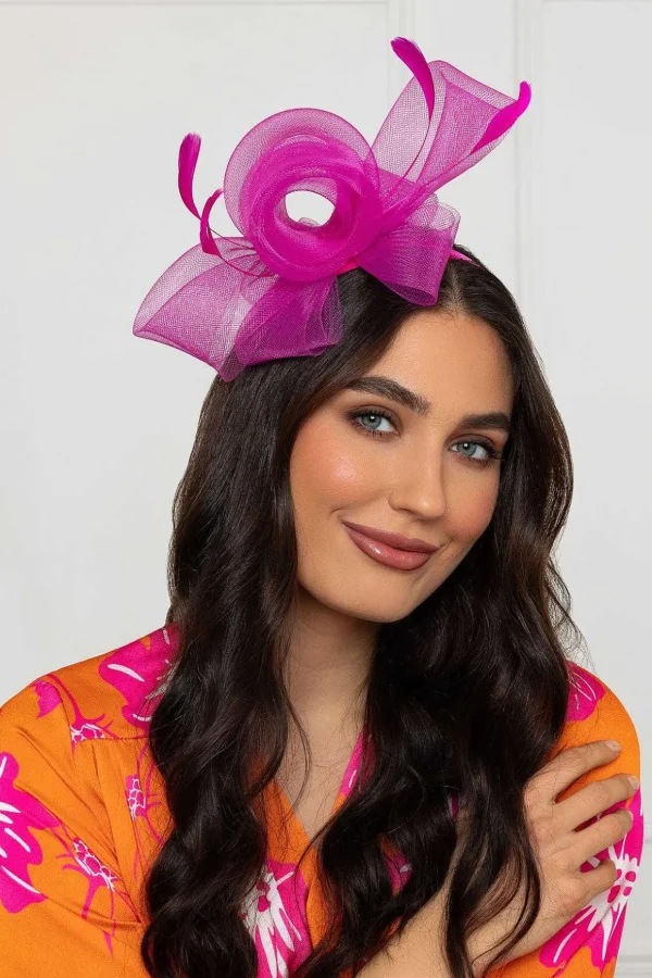 Fuchsia Hairband Fascinator With Feathers