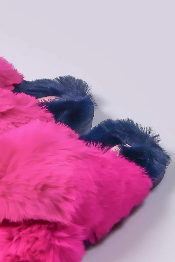 Fuschia Faux Fur Contrast Slippers